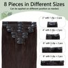 Clip in Hair Extensions Human Hair Full Head 8 Pieces 18 Clips 100% Real Silky Human Hair 20"-105g Dark Brown (#2)
