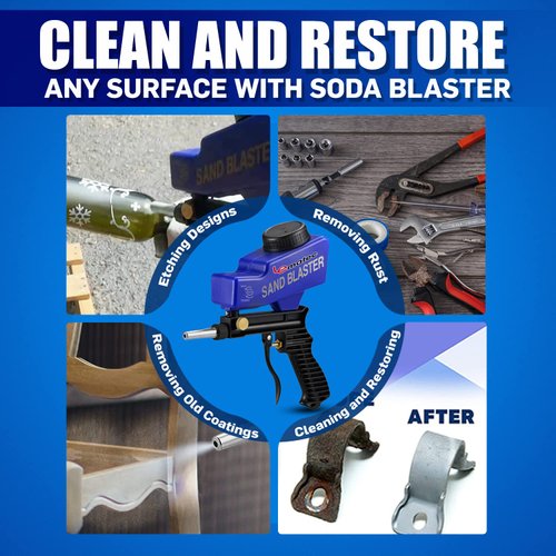 LE LEMATEC Sand Blaster Gun Kit for Paint Removal, Metal Rust Remover & Wood Stripper, Portable Soda Blaster for Air Compressor, Up to 150 PSI Blasting Media for Soda, Aluminum, Sand & Walnut Shells