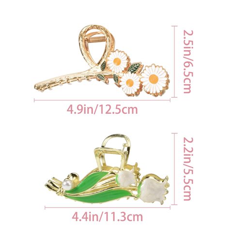 Yonchic 2-Piece Multiple Shapes Metal Hair Clips, Tulip Hair Claws for Thin/Medium Thick Hair, Elegant Daisy Barrettes Strong Hold Hair Clamps Non Slip Cute Hair Catch Clip Accessories