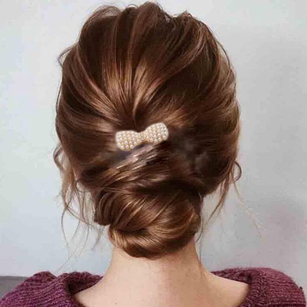 Aneneiceera Boho Pearl Hair Comb Barrette Gold Pearl Bow Hair Comb Clip Pearls Hair Barrette Decorative Headwear Bridal Hair Comb Pearl Wedding Headpieces Pearl Hair Accessories for Women and Girls