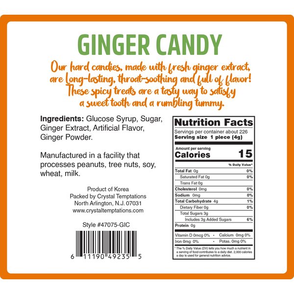 Ginger Hard Candy, Individually Wrapped Pieces, The Sweet and Spicy Natural Remedy, Made with Real Ginger Extract (Original 2 Lb)