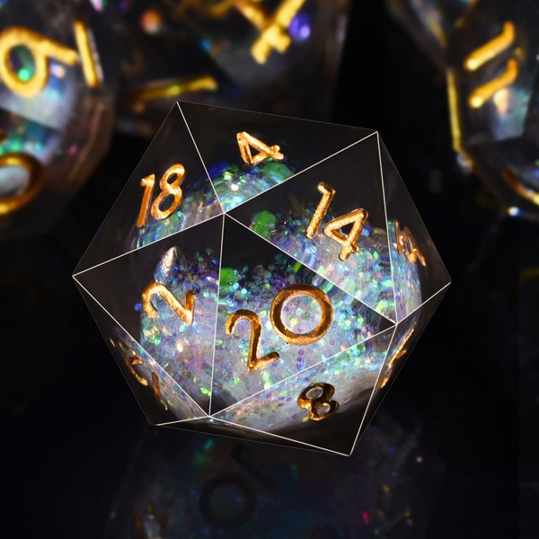 AUSTOR Liquid Core Resin DND Dice Sharp Edge Polyhedral Dice 7-Die DND Dice Set Quicksand Handmade Resin Dice for Dungeons and Dragons RPG MTG Table Games, Black