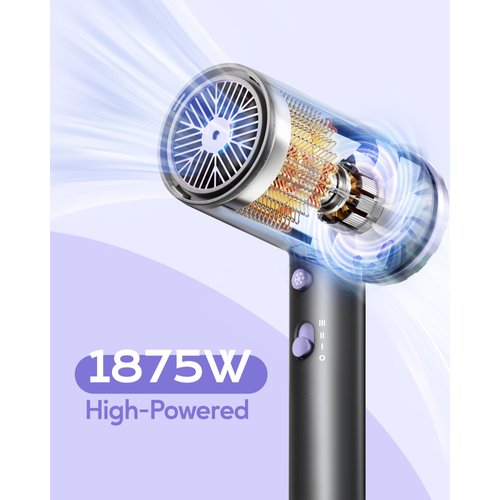 Wavytalk Professional Hair Dryer with Diffuser 1875W Ionic Blow Dryer for Fast Drying with Concentrator Lightweight, Purple.