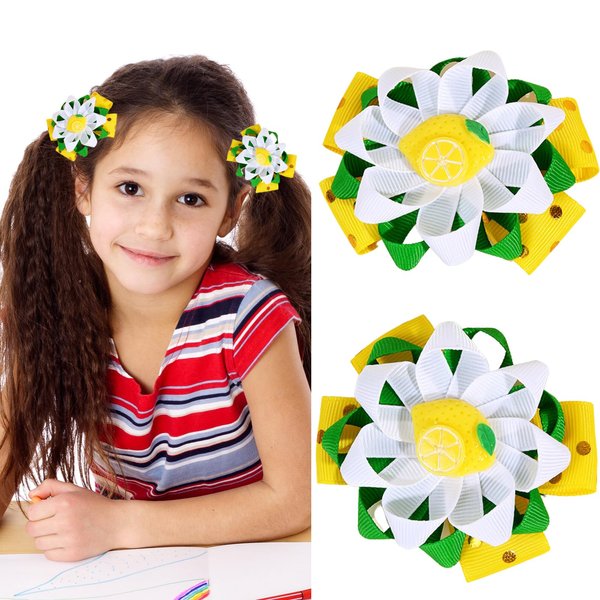 Lemon Hair Clips Back to School Hair Bow Clips for Girls Cute Bow Hair Clip for Kids Ribbon Hair Barrettes for Celebrate Hairpins for Women Teacher Toddler Hair Accessories Hair Decoration 2PCS