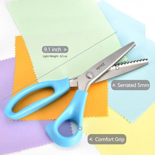 Zicolu 9" Pinking Shears for Fabric Cutting, Zig Zag Scissors, Scrapbook Scissors Decorative Edge for Adults, Great for Many Kinds of Sewing Fabrics Leather and Craft Paper, Professional Dressmaking