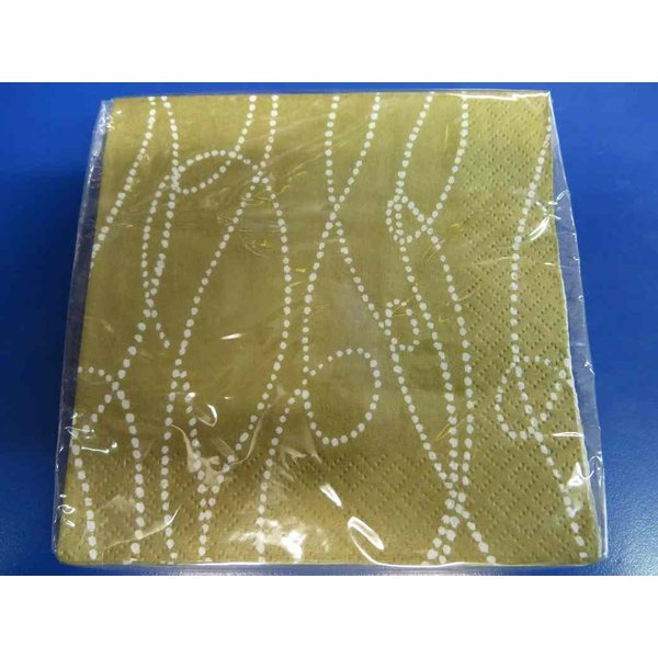 Amscan Disposable 2-Ply Lunch Napkins in Beaded Stripes Print (16 Pack), 6.5 x 6.5, White/Gold