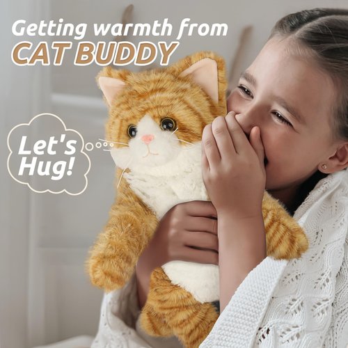 Cuckool Orange Tabby Cat Stuffed Animals, Microwavable Stuffed Animals Heating Pad for Cramps, Pain Stress Relief, Heatable Coolable Lavender Scented Plush Toys for Anxiety, Women Kids Bedtime