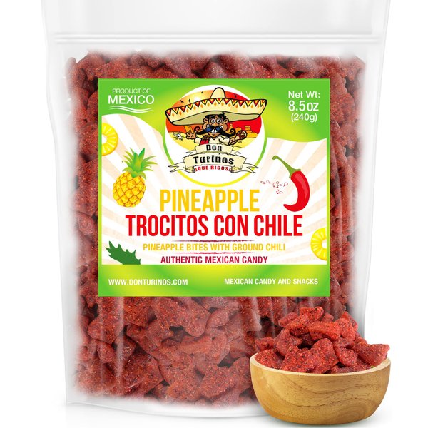Dried Chili Pineapple Mexican Candy, 16 oz, Natural Soft Dry Chunks, Traditional Dulce Mexicano, Sweet and Spicy Flavor, by Don Turinos