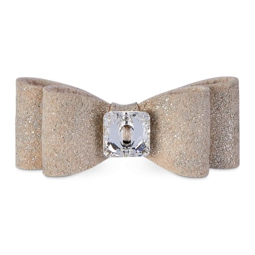 Susan Lanci Designs Pet Premium Ultrasuede Big Hair Bow with Swarovski Crystals, Champagne Glitzerati, X-Small