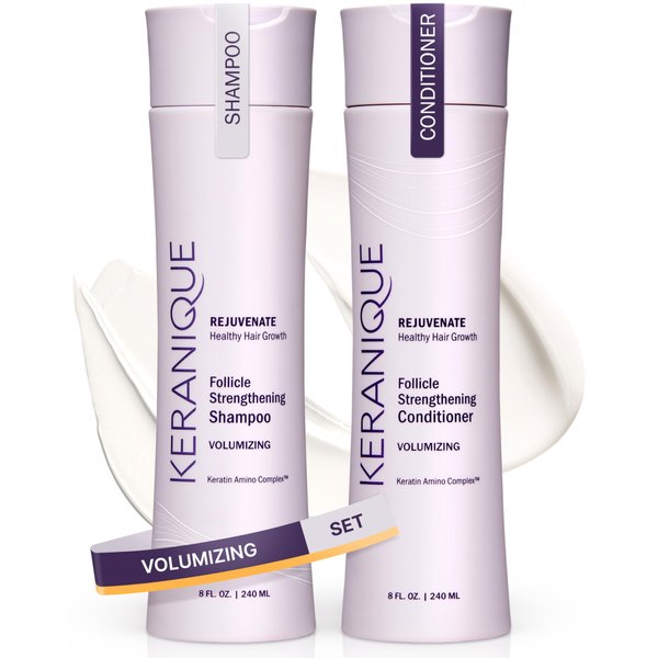 Keranique Volumizing Shampoo and Conditioner Set for Hair Repair and Growth with Biotin and Keratin Amino Complex, Sulfate and Parabens Free, 8 fl oz ea