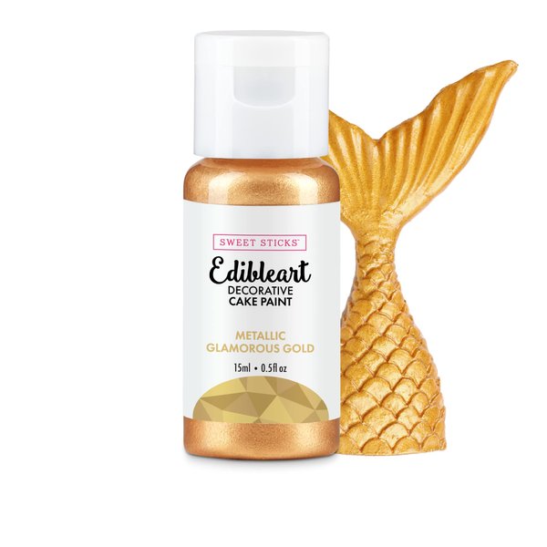 SWEET STICKS Edible Art Decorative Cake Paint 0.5 Ounce (15 Milliliters), Metallic Glamorous Gold