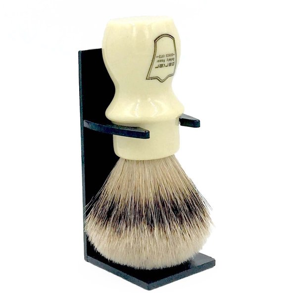 Parker 100% Silvertip Badger Mug Shaving Brush with Brush Stand - Extra Dense and Extra Soft Bristles - Long Handle is Perfect for use with Your Shaving Mug (Ivory Color)