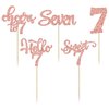 30Pcs 7th Birthday Cupcake Toppers Glitter Seven Happy 7 Cupcake Picks Cheers to 7 Years Old Cake Decorations for 7th Birthday Party Supplies Rose Gold