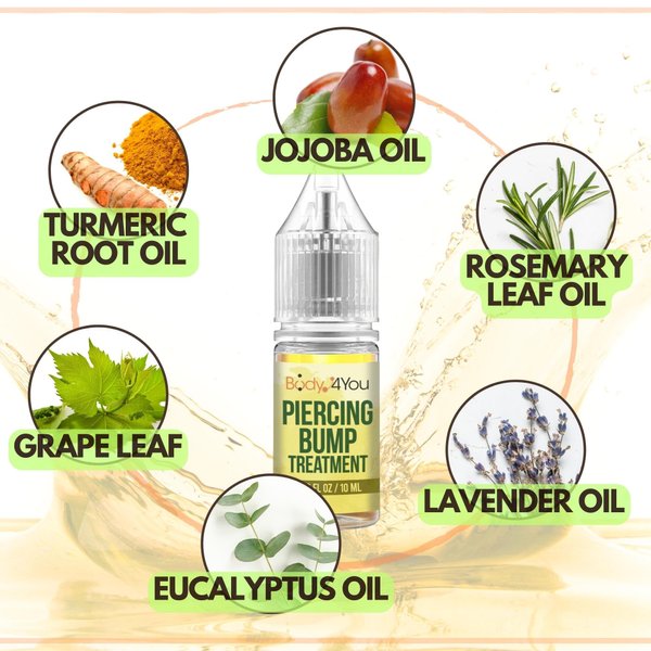BodyJ4You Piercing Bump Treatment Keloid Removal - Natural Aftercare Solution Ear Nose Belly Lip - Wound Wash Elevated Scar Cleaner Soothing Skin - Organic Jojoba Oil Lavender Rosemary - Pack of 2