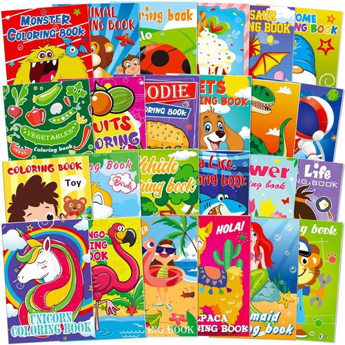 Omgouue 24PCS Small Coloring Books for Kids Ages 2-4,4-8,Birthday Party Favors Gifts Goodie Bags Stuffers Holiday Supplies Includes Unicorn Dinosaur Animal Mermaid
