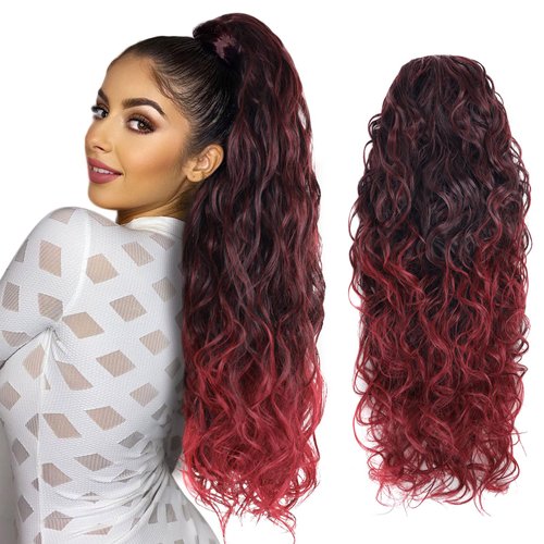 Red Ruby Burgundy Hair Extensions Ponytail for black women- Drawstring Long Curly real natural hair fake weave ponytails Clip in Ponytail Extensions Blonde Drawstring Ponytail for Black Women