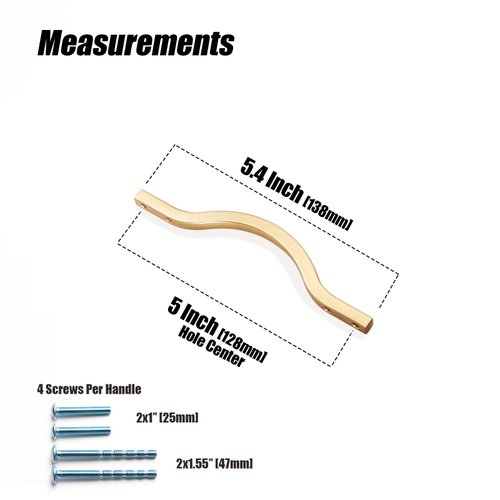 Goo-Ki Low Profile Brushed Brass Cabinet Pulls, Double Hole Centers(3.8''/5'') Zinc Alloy Handle for Drawer Cupboard Wardrobe,6 Packed