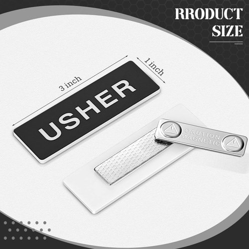 Sabary 30 Pack Magnetic Badge Ushers Pins for Church Round Corners Acrylic Usher Name Tags with Magnet Reusable Badge Bulk for Uniform Clothes Church Gatherings(Black)