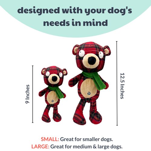 Huxley & Kent Slappies for Dogs | Plaidington Bear (Small) | Christmas Holiday Dog Toy | Squeak & Shake Dog Toy | No Stuff Tummy with Squeaky TPR Ball in Head | Simulates Hunting Nature for Dogs