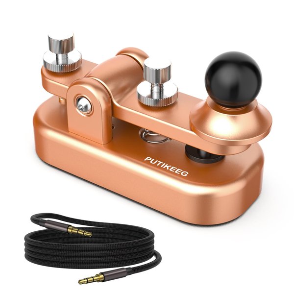 Mini Morse Radio Key CW HAM Send Telegram Double Paddle Morse Code Key with Aluminum Alloy Body Base Gold(S)