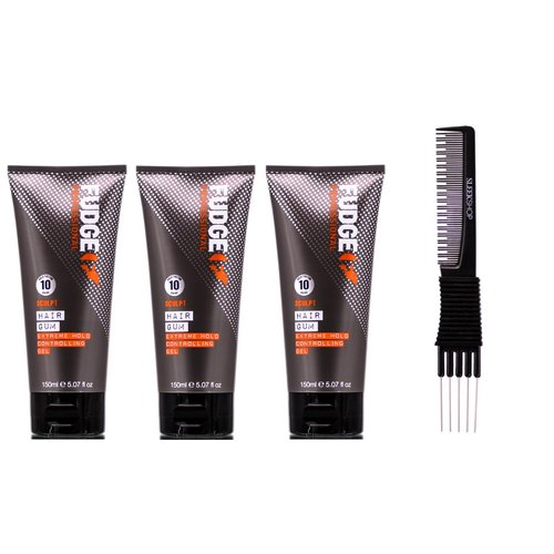 yper Fudge Style Hair Gum Extreme Hold Controlling Gel (5.07 oz) with Teasing Comb Pack of 3