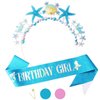 Didder Blue Mermaid Birthday Outfit Sash and Starfish Seashell Headband Party for Girls, Mermaid Theme Birthday Party Decorations Gifts for Girls (Blue Seashell Starfish + Blue Sash)