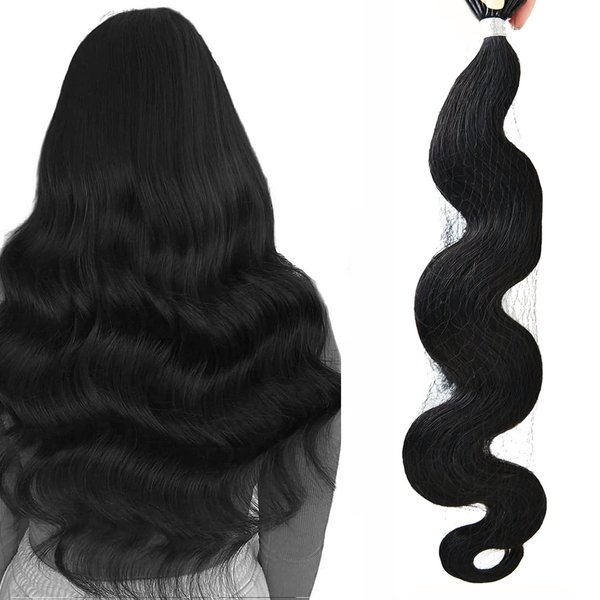 I Tip Hair Extensions Human Hair 20 Inch Keratin Bond Hair Extensions Wavy Extensions Real Human Hair Color #1B Off Black 40g 50s Beaded Hair Extensions