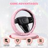 SuperKaKa Pink Steering Wheel Cover, Auto Cute PU Diamond Bling Breathable Anti Slip Soft Comfort Leather Car Interior Accessories Protector Sparkly Fit Most O-Shaped Steering Wheels for Women Men