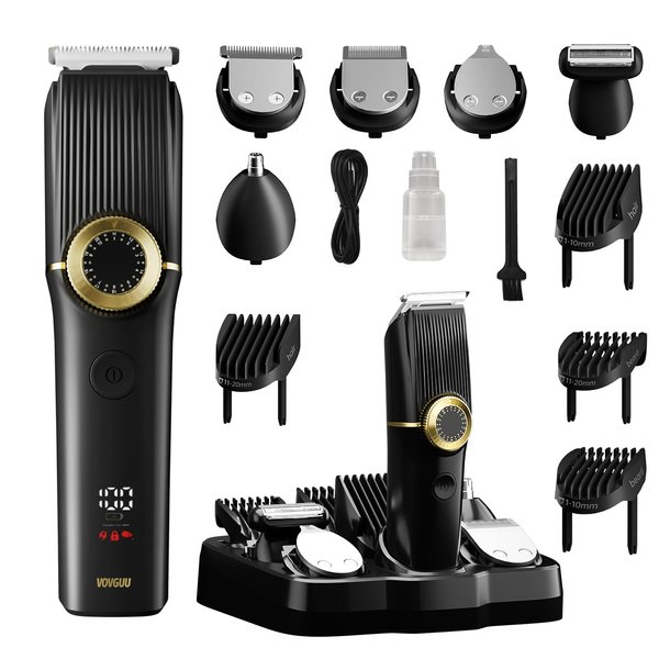 VOVGUU Beard Trimmer for Men 15 PCS Mens Grooming Kit with Cordless Hair Clippers, Electric Razor,Nose Trimmer, Design Trimmer,Shavers for Mustache,Body, Face, Ear,USB Rechargeable & LCD Display Gift