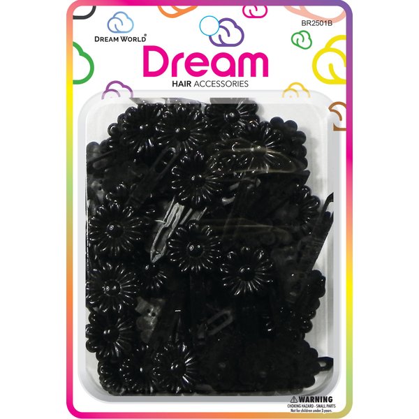 Dream World Self Hinge Barrette Daisy Black 60 Piece Pack BR2501B