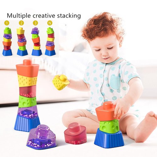 FOSENHL Irregular Balance Stacking Blocks Baby Toys for Toddlers and Kids,Building Blocks Sensory Activity Toy Set with Irregular Colorful Shapes and Materials