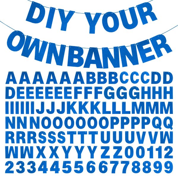 DIY Banner Kit with Letters Glitter Banner Letters Blue Customizable Birthday Banners Graduation Banner Custom Party Hanging Banner for Graduation Wedding Party Baby Shower Decoration (Blue)