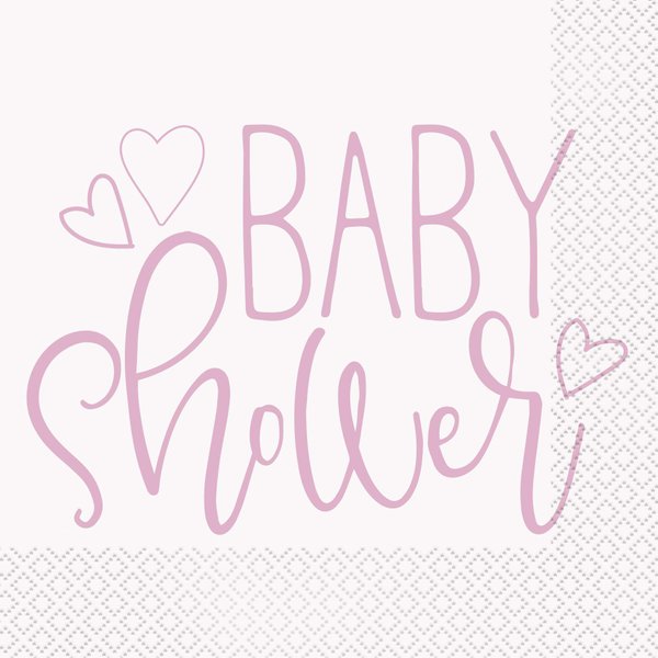 Pink Hearts "Baby Shower" Luncheon Napkins (Pack of 16) - Adorable & Elegant Design for Memorable Celebrations