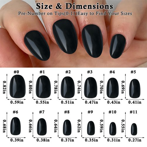 Lifextol Short Press on Nails Almond Fake Nails Black, 240 Round Almond Press on Nail Short Full Cover Acrylic Presson Nail Tips False Artificial Fingernails & Nail Glue Adhesive Tabs for Women Kids