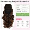 Cephermer Ponytail Extension, 15 Inch Drawstring Ponytail, Dark Brown Mix Light Auburn Wavy Clip in Pony Tails Hair Extensions Natural Looking Synthetic Hairpiece for Women Daily Use party