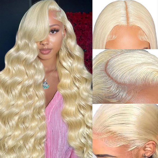 Sharimo 613 Lace Front Wig Human Hair 13x6 Blonde Wig Human Hair 28 Inch Body Wave HD Lace Frontal Wig Pre Plucked 200% Density Guleless Wigs Human Hair for Women