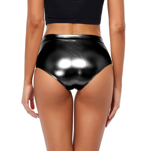 Kepblom Metallic High Waisted Booty Shorts Women's Shiny Cheeky Dance Festival Rave Bottoms (Black,S)