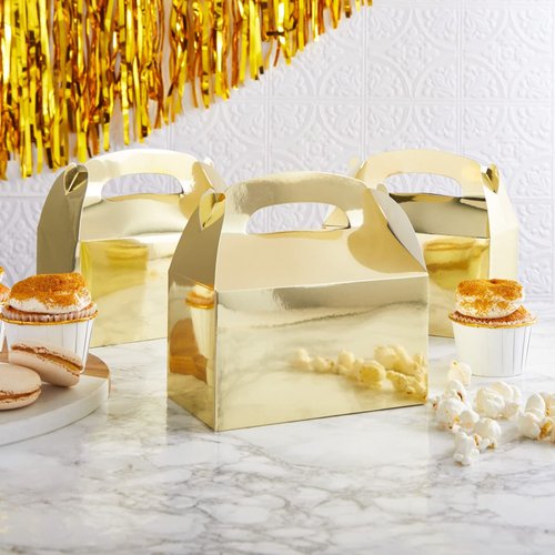 Juvale 24-Pack Treat Boxes - Candy Gable Boxes for Party Favors, Birthday, Wedding, Baby Shower (Gold, 6.2x3.5x3.6 In)