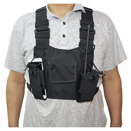 GoodQbuy Radio chest harness Rig Bag Pocket Pack Holster Vest for Two Way Radio (Rescue Essentials) (Black)