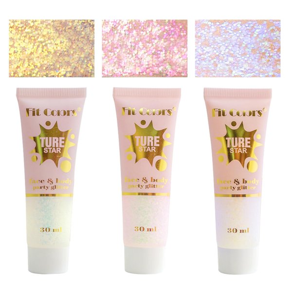3 Colors Body Glitter Gel,Long-Lasting Body Glitter, Cosmetic Grade Holographic Face Glitter Makeup, Face Glitter and Hair Glitter for Women and Girls, Vegan & Cruelty Free(Pink+Purple+Golden)