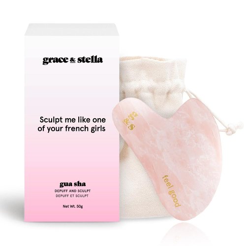 grace & stella Gua Sha Massage Tool, Rose Quartz, Face Sculpting, Lymphatic Drainage, Depuffing