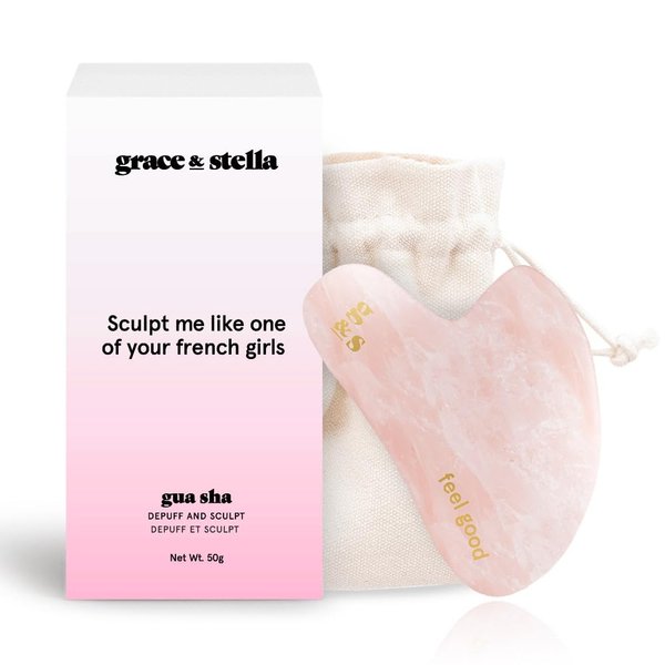 grace & stella Gua Sha Massage Tool, Rose Quartz, Face Sculpting, Lymphatic Drainage, Depuffing