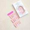 Foccna Pink Press on Nails Long,3D Pearl Fake Nails Square Bling Glossy Rhinestone False Nail Tips Artificial Nails for Women and Girls-24pcs