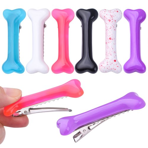 12pcs 6 Colors Resin Dog Bone Hair Clips Metal Alligator Hairclips Bones Hairpins Barrette for Women Girls Halloween Christmas Cosplay Costume Party Hair Accessories