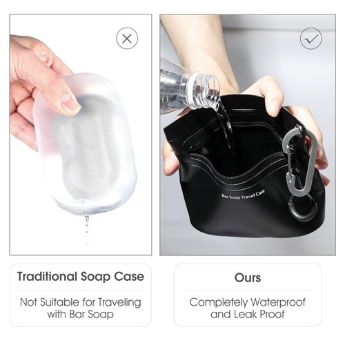 Travel Soap Container Portable Soap Bag Travel Case, Waterproof and Leak Proof, Solutions for Travelling with Bar Soap (Black)