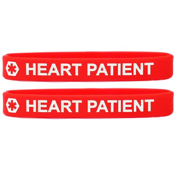 SayitBands 2 Pack of Heart Patient Medical Alert Wristband Bracelets in Red with White Text