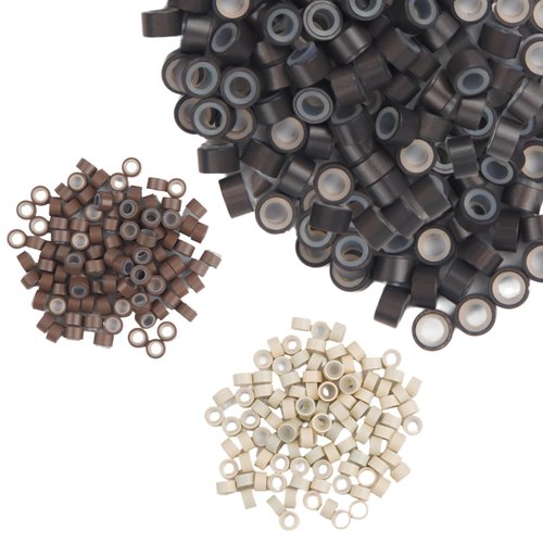 300PCS Hair Tinsel Beads Micro Rings Links Beads, 5MM Extension Beads with Silicone & Hair Extension Beads, Silicone Beads for Hair Tinsel - Hair Extensions for Hair (Blonde/Brown/Black)