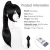 LABEAUTÉ Straight Black Cosplay Wig with Ponytail, Long Black Clip-in Wigs With Bangs Daily Wig Hair Heat Resistant Synthetic Fiber Hair Cosplay Halloween Costume Wig + Wig Cap