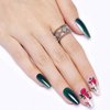 GLAMERMAID Press on Nails Almond,Green Gel False Nails with Flower Design,24 PCS Glue on Nails,Reusable Acrylic Stick on Nails Tips Manicure Set for Women,Retro Rose