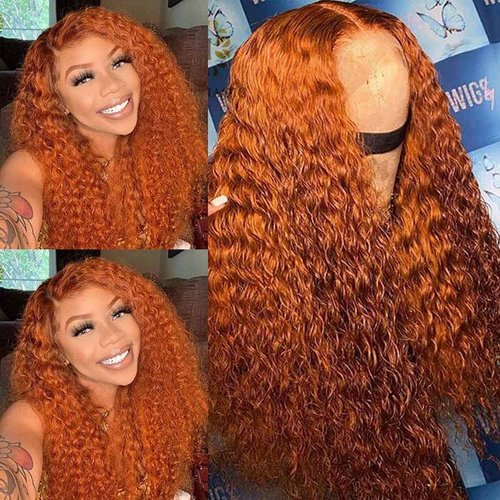 Orange Ginger Lace Front Wig Pre Plucked Brazilian Wavy Transparent Deep Part Curly Human Hair Wigs Glueless Virgin Lace Frontal Wigs (20Inch, Curly)